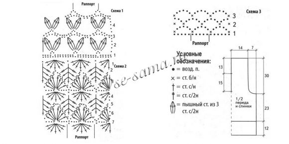 Схема вязания ажурной туники с разрезами