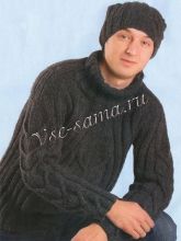 Пуловер с рельефным узором и шапочка