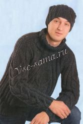 Пуловер с рельефным узором и шапочка