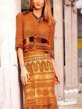 Коричневый костюм, жакет и юбка