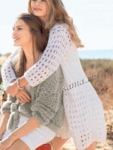 Белый кардиган с узором из вытянутых петель, фото