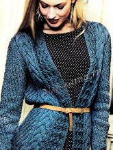 Синий кардиган спицами, фото