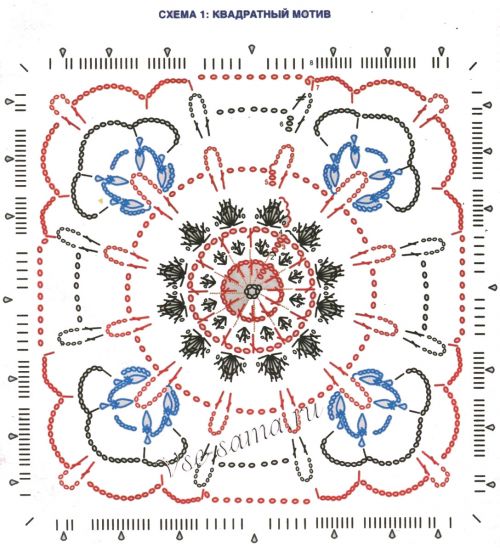 Схема для вязания ажурной шали из квадратов