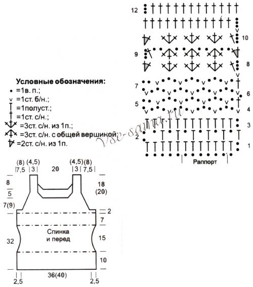 Схема и выкройка для вязания ажурного топа