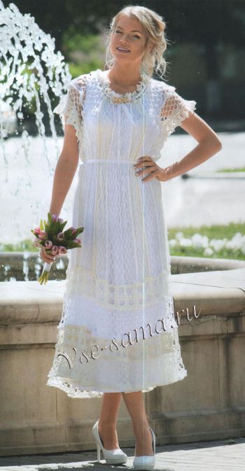 Двухцветное свадебное платье крючком, фото