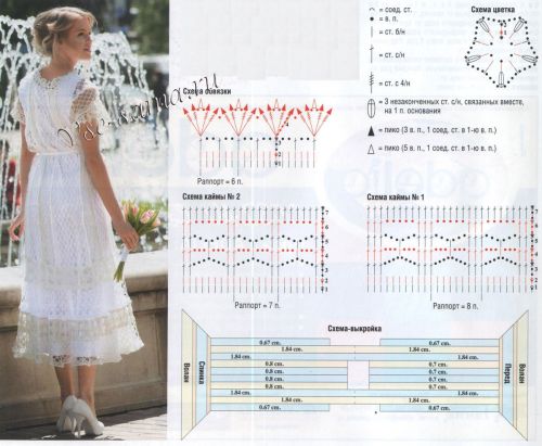 Выкройка и схема для вязания двухцветного свадебного платья