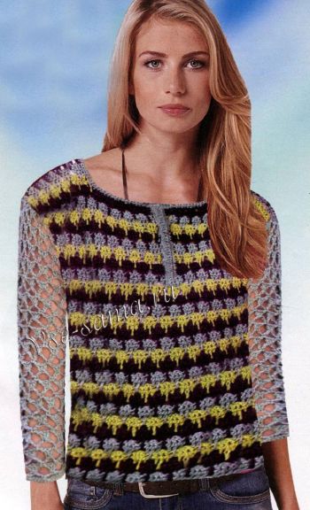 Легкий пуловер с сетчатыми рукавами, фото