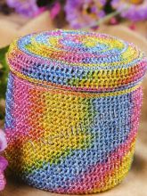 Шкатулка крючком в розово-желто-голубых тонах, фото