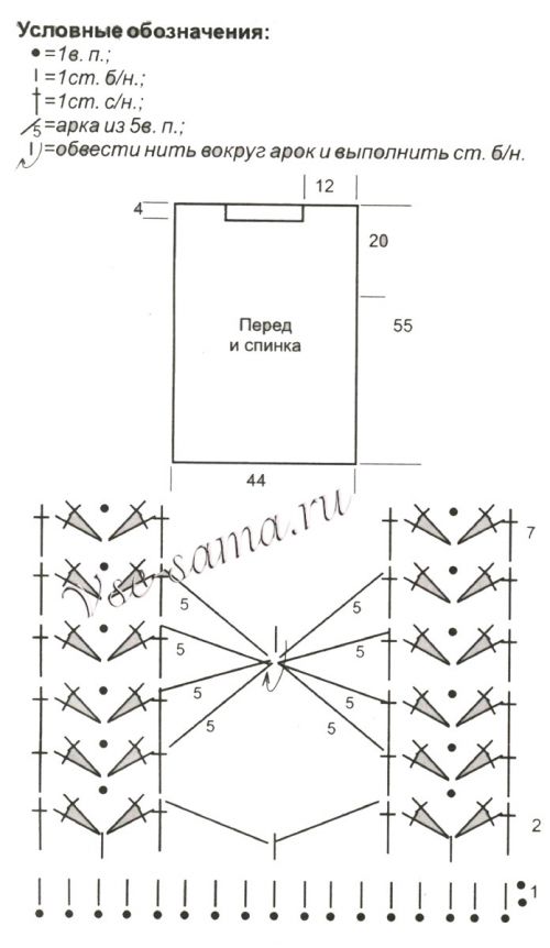 Схема и выкройка для вязания жилета крючком