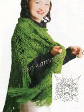 Зеленая шаль с кистями, фото