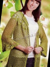 Зеленый кардиган с ажурной каймой, фото