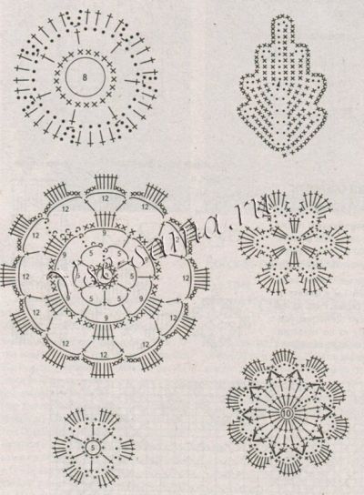 Белый комплект крючком с цветочками, схемы 2