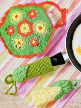 Чехлы на ручки сковородок и сумочка для пакетов крючком