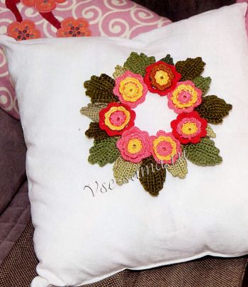 Декор на подушку крючком - Весенние цветы