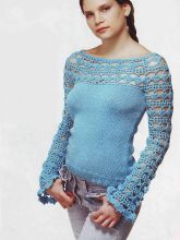 Пуловер с ажурной кокеткой