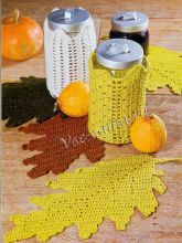 Салфетки осенние листья и чехлы для банок крючком