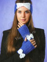 Сине-белый комплект - повязка и митенки, фото