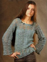 Ажурный пуловер цвета морской волны