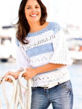 Бело-голубой полосатый пуловер