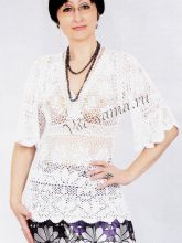 Белый нарядный пуловер крючком, фото