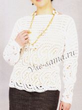 Белый пуловер с элементами ленточного кружева, фото