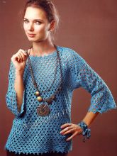 Бирюзовый пуловер крючком