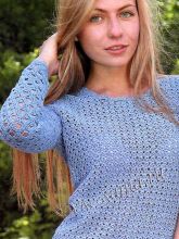 Голубой пуловер крючком