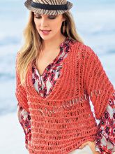 Оранжевый пуловер, связанный крючком