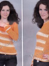 Оранжевый с белой отделкой пуловер, фото