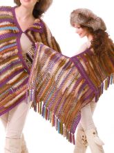 Палантин крючком с кистями и мехом