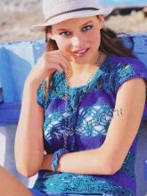 Полосатый ажурный топ, связанный крючком и спицами