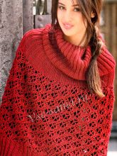 Пончо из темно-красной пряжи