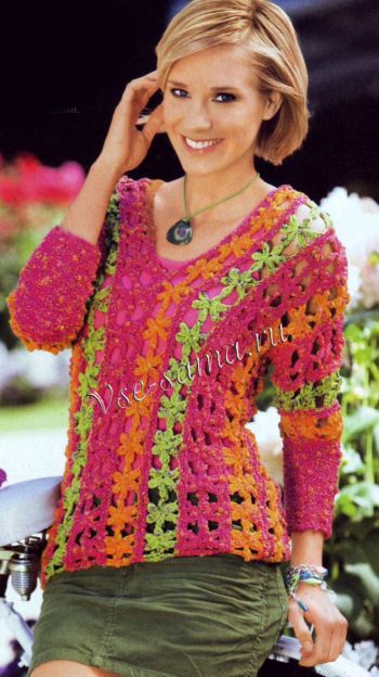 Разноцветный пуловер крючком