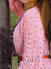 Розовый ажурный жакет крючком