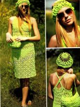 Салатовый комплект - сарафан и берет, сумочка крючком