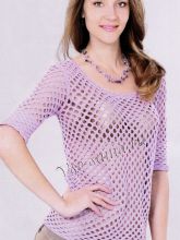 Сиреневый ажурный пуловер крючком, фото