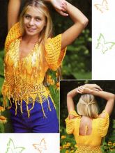 Желтая кофточка крючком с пайетками