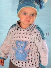 Ажурный пуловер с мишкой