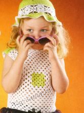 Бело-зеленые топ и шляпка крючком