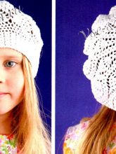 Белый ажурный берет крючком для девочки