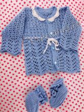 Голубой ажурный жакет, пинетки