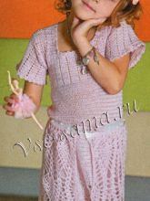 Розовое платье крючком с ажурной юбкой