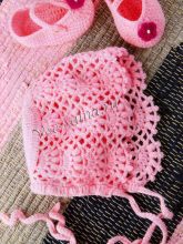 Розовый комплект - шапочка и туфельки крючком