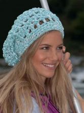 Бирюзовый ажурный берет крючком