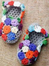 Тапочки крючком - цветочная полянка, фото