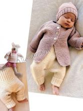 Светло-бежевый жакет, шапочка и штанишки, фото