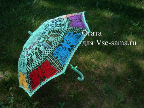 Ажурный зонтик крючком с бабочками от Огата - 11