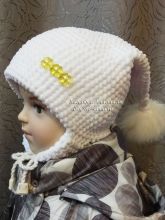 Шапка крючком Белый гномик, фото