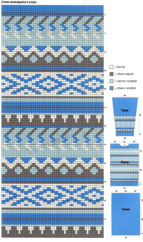 Схема и выкройка для вязания голубого свитера