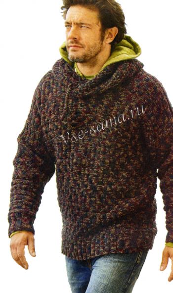 Мужской меланжевый пуловер с капюшоном, фото